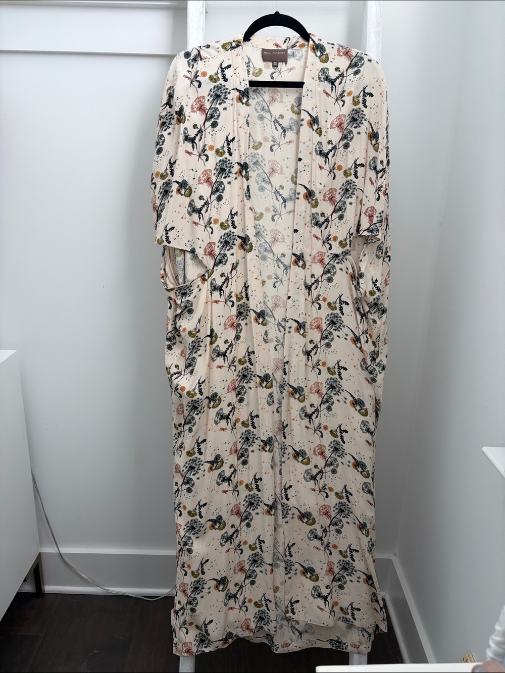 Anthropologie Printed Boho Long Kimono - Cream Base with Multicolor Botanicals